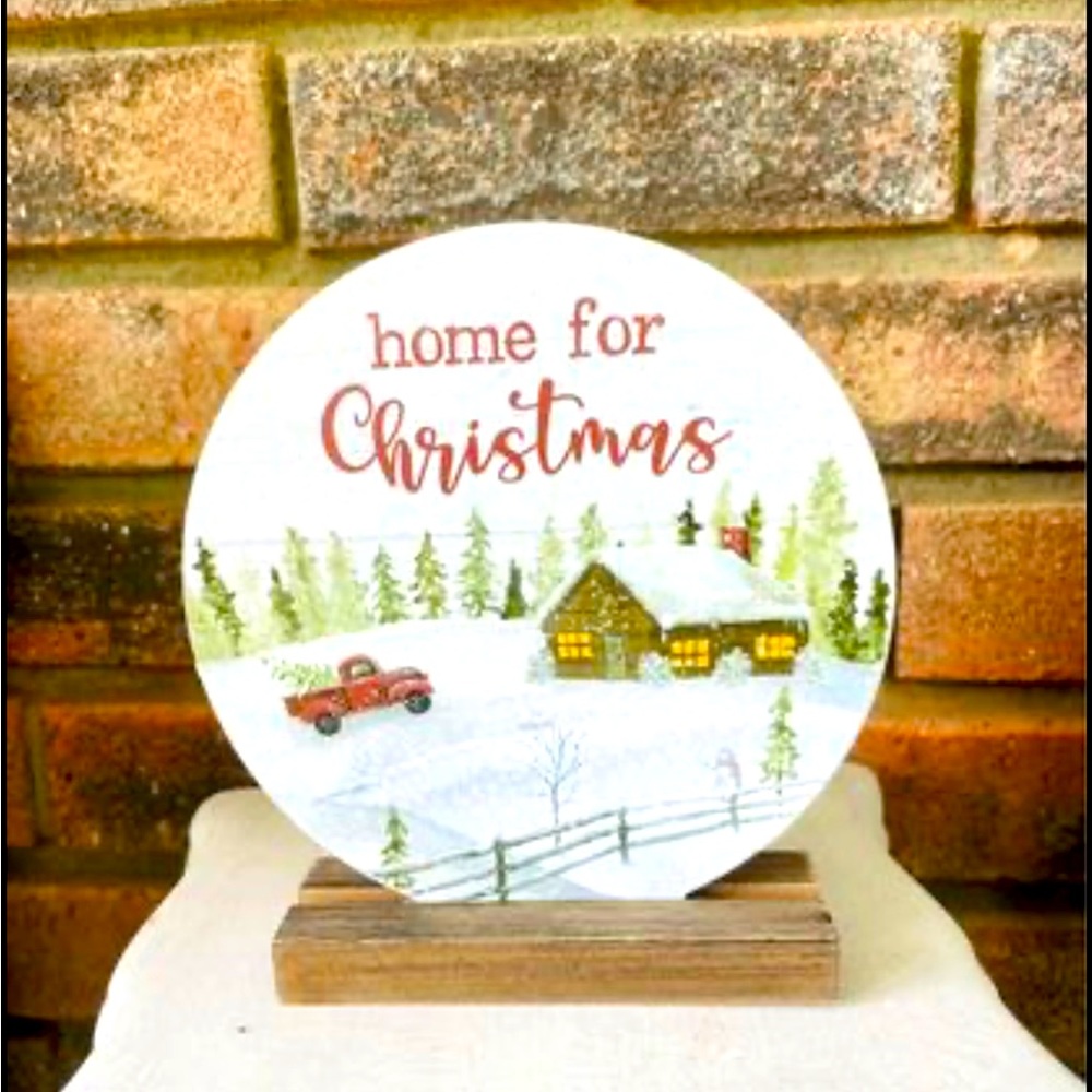 *Home For Christmas Round Sign on Base